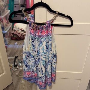 Lilly Pulitzer Pink and Blue Chain Strap Blouse